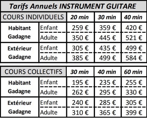 tarifs guitare FRL